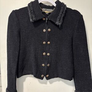 St. John Couture by Marie Gray Black Tweed Crop Sweater Jacket Cheetah Collar 2